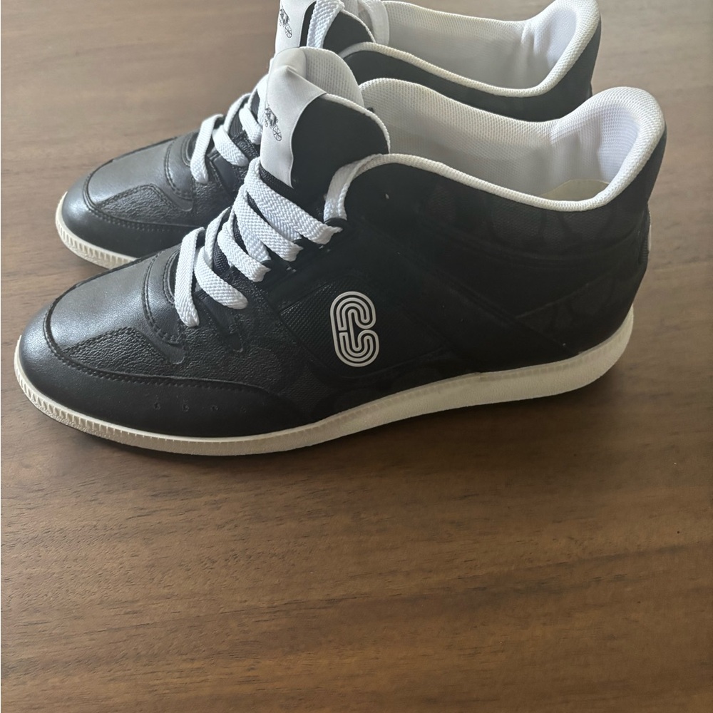 Coach Men's Black High-Top Casual Sneakers with White Accents